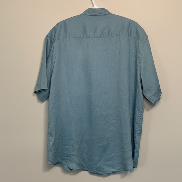 Distinction Short Sleeve 100% Linen Western Button Shirt Size XL 17 1/2 Blue - Picture 2 of 9